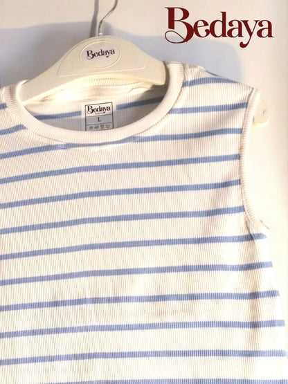 Striped No sleeve basic top - Bedaya Moda