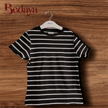 Striped Short Sleeve basic top - Bedaya Moda