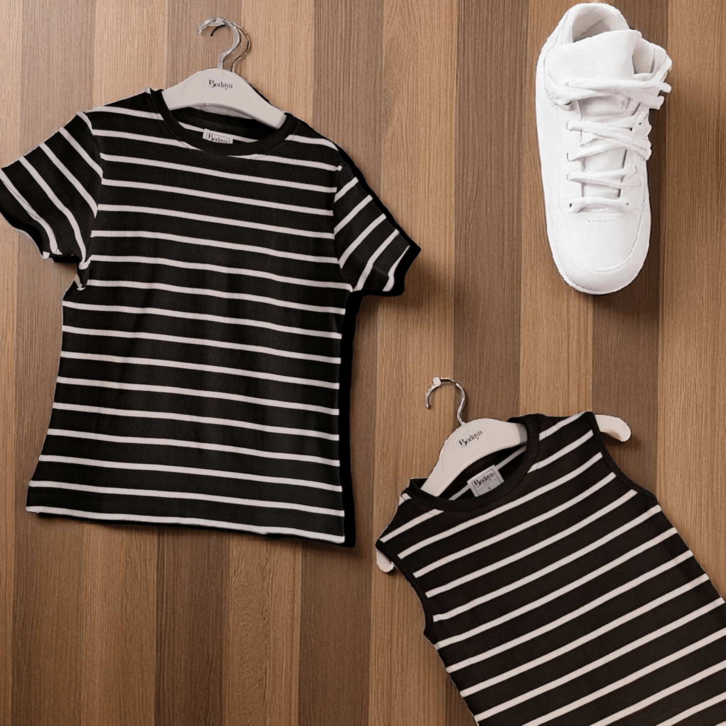 Striped Short Sleeve basic top - Bedaya Moda