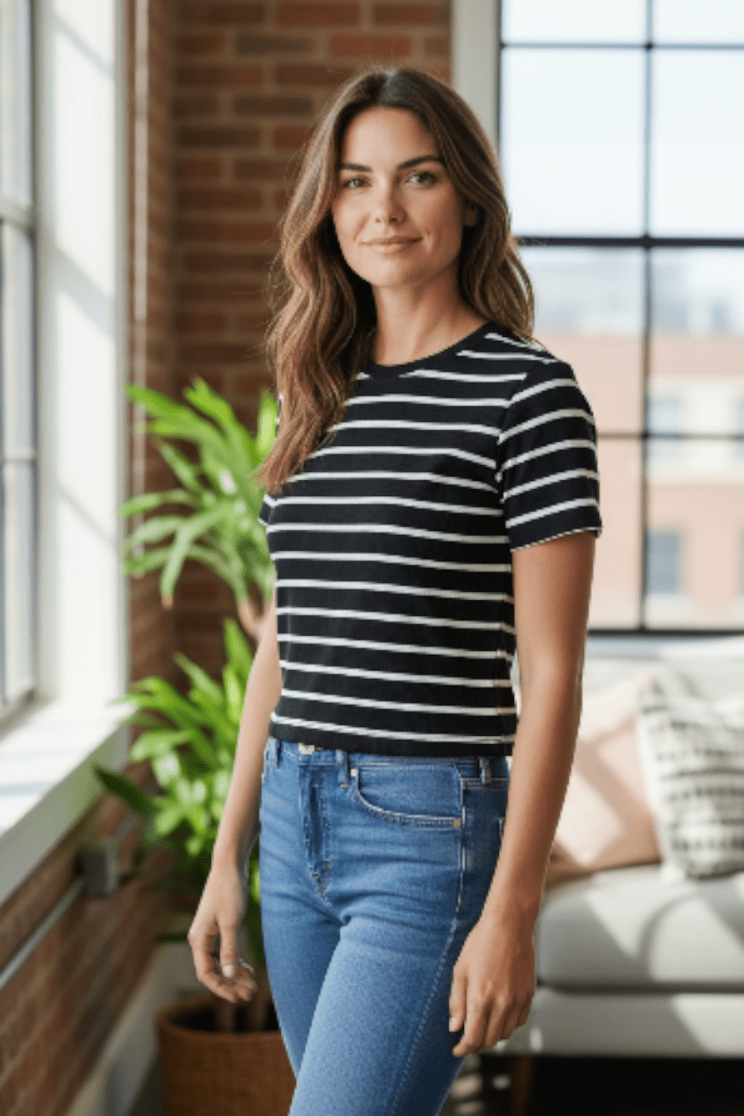 Striped Short Sleeve basic top - Bedaya Moda
