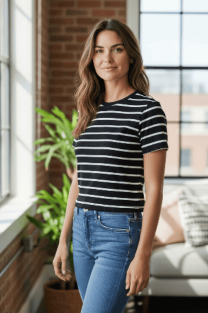 Striped Short Sleeve basic top - Bedaya Moda