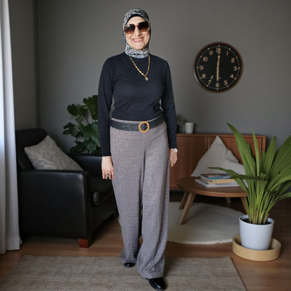 Wide Leg Wool Pants - Bedaya Moda