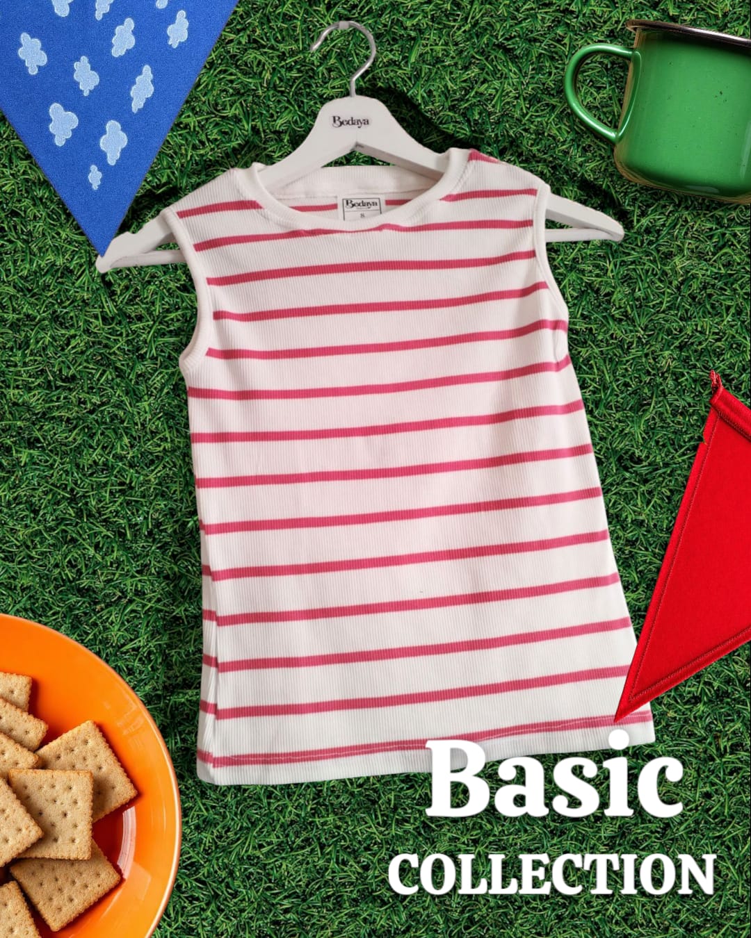 Striped No sleeve basic top - Bedaya Moda