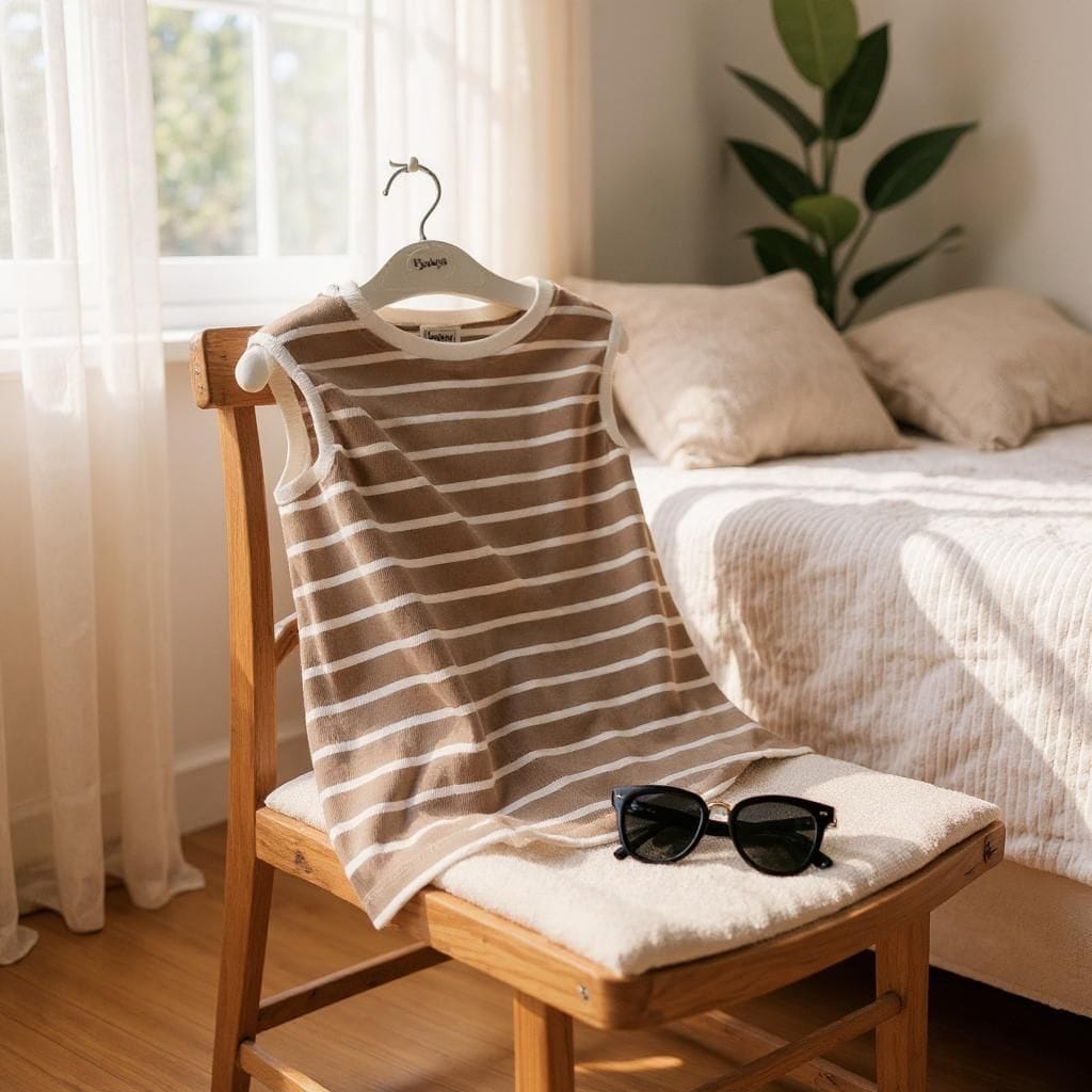 Striped No sleeve basic top - Bedaya Moda